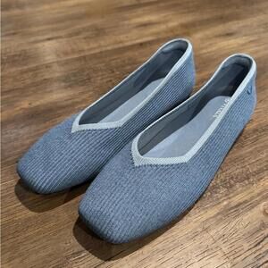 New Vivaia Margot 2.0 Square-Toe V-Cut Flats Denim Blue Knit Sz 41.5/10